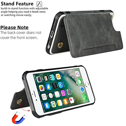 iCoverCase Compatible with iPhone SE(2022)/SE(2020)/7/8/6/6s Wallet Case with Card Slots Holder and Wrist Strap Premium PU Leather Kickstand Magnetic Clasp Shockproof Flip Cover Case (Gray) - color: Gray