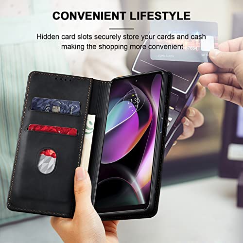 Jasonyu Flip Wallet Case for Moto G 5G (2022),Leather Magnetic Folio Cover with Card Holder,Kickstand - TPU Shockproof Durable Protective Phone Case,Black | PU Leather Magnetic Folio Cover,with Card Holder,Kickstand,TPU Shockproof,Durable,Protective Phone