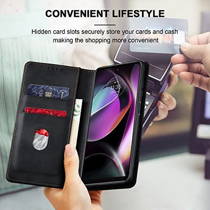 Jasonyu Flip Wallet Case for Moto G 5G (2022),Leather Magnetic Folio Cover with Card Holder,Kickstand - TPU Shockproof Durable Protective Phone Case,Black | PU Leather Magnetic Folio Cover,with Card Holder,Kickstand,TPU Shockproof,Durable,Protective Phone