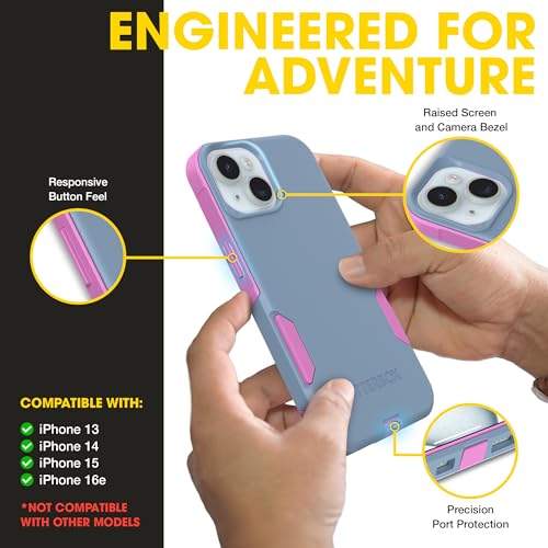 OtterBox iPhone 17e, 16e, 15, 14, 13 Commuter Series Case - Blue & Pink | 3X MIL Drop Protection - Slim - Dual-Layer Shockproof Design - Pocket-Friendly - Raised Edges - Port Covers - color: Blue/Pink