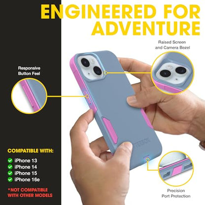 OtterBox iPhone 17e, 16e, 15, 14, 13 Commuter Series Case - Blue & Pink | 3X MIL Drop Protection - Slim - Dual-Layer Shockproof Design - Pocket-Friendly - Raised Edges - Port Covers - color: Blue/Pink