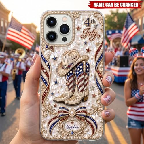 4th of July, Personalized Clear Phone Case, Present for Patriotic Lovers Custom USA Flag Smartphone Cover Unique Summer Accessory Accessories