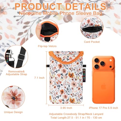 Flap Closure Secure Cell Phone Bag with Card Pocket for iPhone & Samsung - color: Flower Power