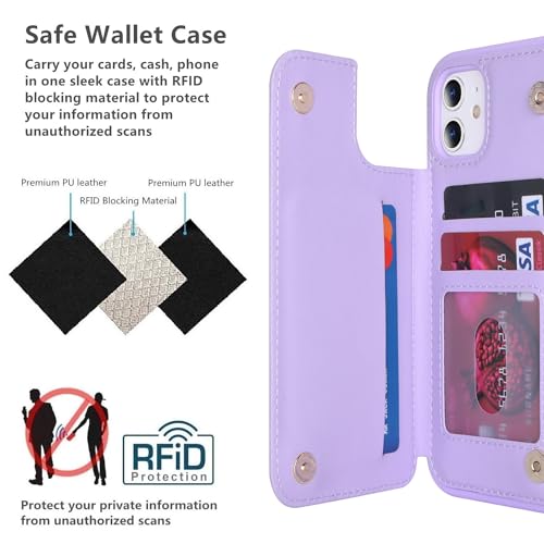 iCoverCase Compatible with iPhone 11 Case with Card Holder, Wallet Phone Case for Women Men RFID Blocking PU Leather Protective Case 6.1 Inch (Light Purple) - color: Light Purple
