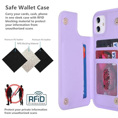 iCoverCase Compatible with iPhone 11 Case with Card Holder, Wallet Phone Case for Women Men RFID Blocking PU Leather Protective Case 6.1 Inch (Light Purple) - color: Light Purple