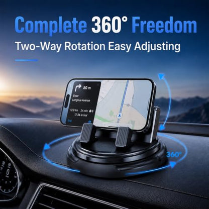 Car Phone Holder 360 Degree Rotation, Dashboard Phone Mount with Adjustable Spring Clip, Adjustable Universal Car Phone Mount for Smartphones