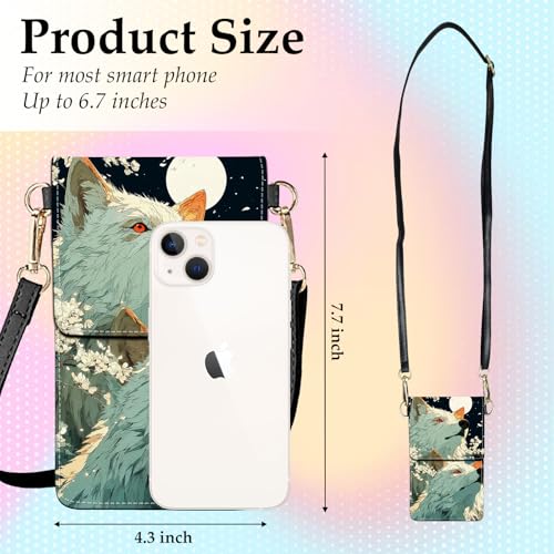 Small Crossbody Bags for Women Touchscreen Cell Phone Bag Cross Body Purses with adjustable Strap,Gifts For Teenage Girls - color: White Wolves Cartoon