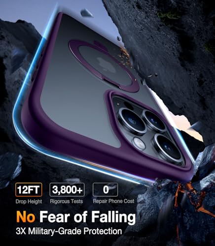 TORRAS Magnetic Ostand for iPhone 15 Pro Max Case, [Military Grade Drop Tested][Compatible with MagSafe][Build in Kickstand] Translucent Hard Back Soft Edge Anti-Fingerprint 6.7" 2023, Purple | Compatible with MagSafe, Build in Kickstand, Translucent Hard