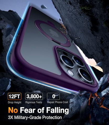 TORRAS Magnetic Ostand for iPhone 15 Pro Max Case, [Military Grade Drop Tested][Compatible with MagSafe][Build in Kickstand] Translucent Hard Back Soft Edge Anti-Fingerprint 6.7" 2023, Purple | Compatible with MagSafe, Build in Kickstand, Translucent Hard