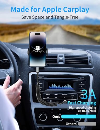 Coiled USB-C to Lightning Cable, 2Pack Retractable iPhone Charger CarPlay - size: 3FT Coiled