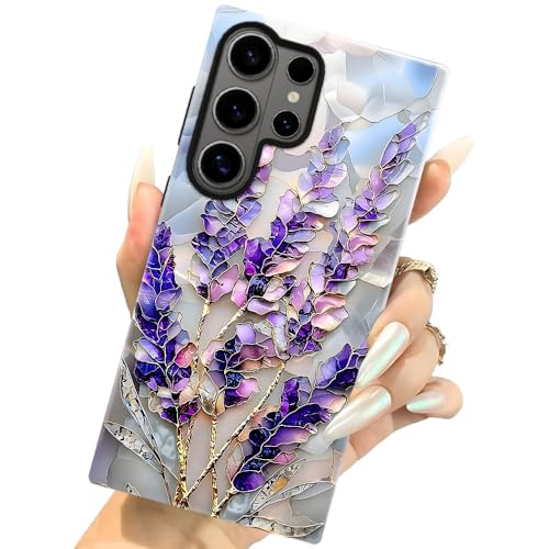 Case for Samsung Galaxy S26 Ultra,Camera Protection Soft Glossy Phone Case - Lavender Flower Purple Stained Glass - color: Lavender Flower Purple Stained Glass, size: Samsung Galaxy S26 Ultra