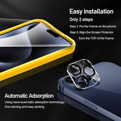 ivoler 3 Pieces Tempered Glass Screen Protector for iPhone 15 Pro 6.1 Inch with 3 Pieces Rear Camera Protector, Easy Installation Tool, 9H Hardness, Anti-Scratch, Bubble-Free - size: iPhone 15 Pro 6.1 Pouces