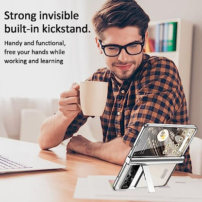 for Google Pixel Fold Case with Screen Protector & Kickstand & Hinge Protection 360 Full Body Shockproof Phone Cover Case for Google Pixel Fold 2023 - Silver