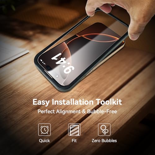 ImpactStrong 3-Pack Shatterproof Tempered Glass Screen Protector for iPhone 16 Pro [Easy Installation Frame] [Bubble Free] [9H Hardness] [Full Coverage] Case Friendly, 6.3 Inch - size: iPhone 16 Pro