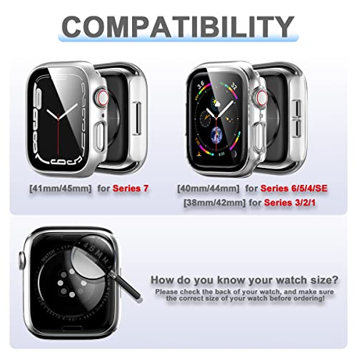 Rontion 6 Pack Hard PC Case Compatible with Apple Watch Series 9 8 7 41mm | Ultra-Thin Scratch Resistant Tempered Glass Screen Protector Cover Anti-Fall Full Protective Bumper for iWatch S9/S8/S7 41mm - color: Black+Clear+Silver+Rose Gold+Pink+Leopard, si