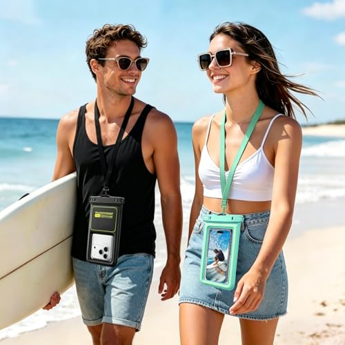 Waterproof Phone Pouch, 1 Pack IP68 Water Proof Cell Phone Case Floating | Beach & Cruise Essentials, Touch Screen, Dry Bag for iPhone 17 16 Pro Max Plus, Samsung Galaxy S26 S25/ Z Fold8 Ultra/Z Flip8 - color: Green, size: 7.5"