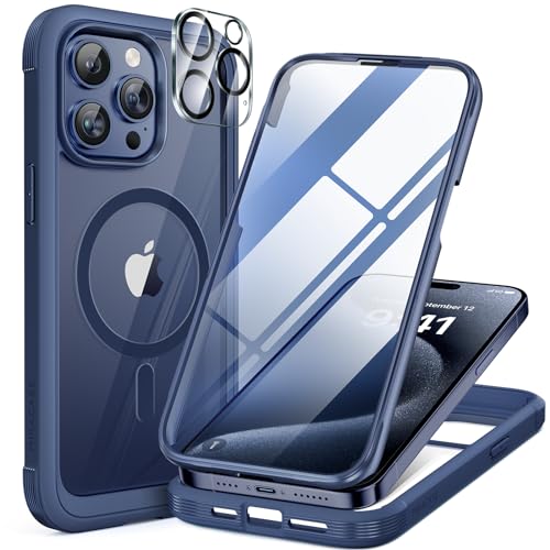 Miracase Magnetic for iPhone 12 Pro Max Case [Compatible with MagSafe] Full-Body Phone case with Built-in Glass Screen Protector& Camera Protector, Military Drop Proof 12 Pro Max Cover, Blue - color: Magnetic Blue, size: iPhone 12 Pro Max