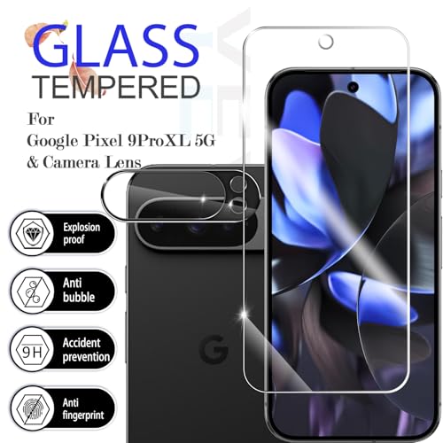 Screen Protector for Google Pixel 9 Pro XL, [2+2 Pack] Tempered Glass for Pixel 9 Pro XL & Camera Lens Protectors[Ultrasonic Fingerprint Unlock] [Case Friendly] [Bubble-Free] 6.8 Inches - size: Google Pixel 9 Pro XL