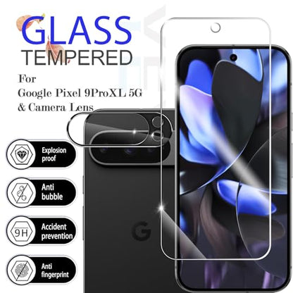 Screen Protector for Google Pixel 9 Pro XL, [2+2 Pack] Tempered Glass for Pixel 9 Pro XL & Camera Lens Protectors[Ultrasonic Fingerprint Unlock] [Case Friendly] [Bubble-Free] 6.8 Inches - size: Google Pixel 9 Pro XL