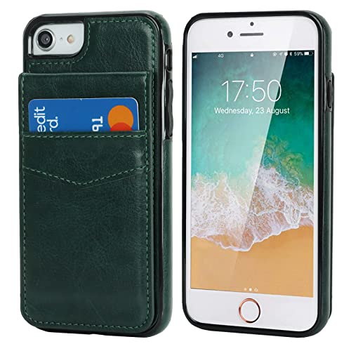 KIHUWEY for iPhone SE/8/7 Wallet Case Card Holder, Dark Green - color: Dark Green