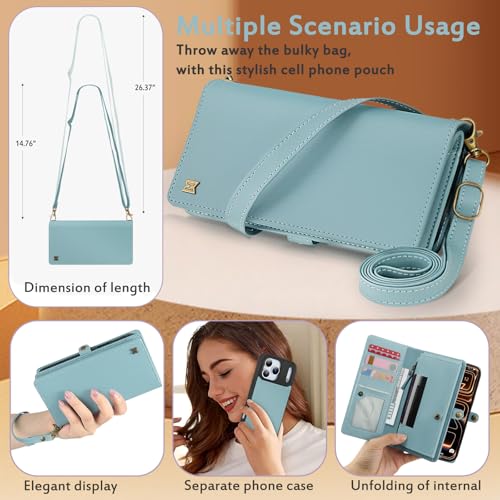 for Wallet Case Compatible with iPhone 17 Pro,Multi-Function Detachable 2 in 1 Magnetic iPhone 17 Pro Case Wallet,Flip Strap Zipper Card Holder Phone Case with Shoulder Straps (Blue) - color: Blue, size: iPhone 17 Pro