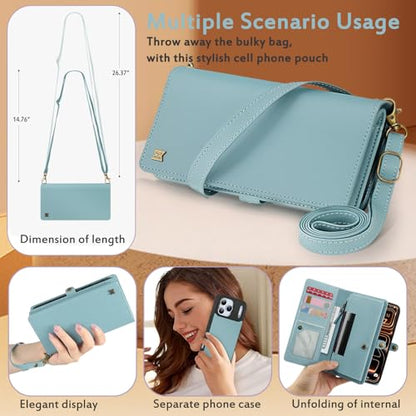 for Wallet Case Compatible with iPhone 17 Pro,Multi-Function Detachable 2 in 1 Magnetic iPhone 17 Pro Case Wallet,Flip Strap Zipper Card Holder Phone Case with Shoulder Straps (Blue) - color: Blue, size: iPhone 17 Pro