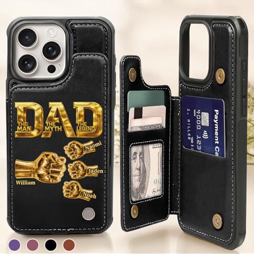 Dad The Man The Myth The Legend - Personalized Leather Flip Wallet Phone Case Custom Smartphone Cover Protective Shell Unique Present for Men Multicolor