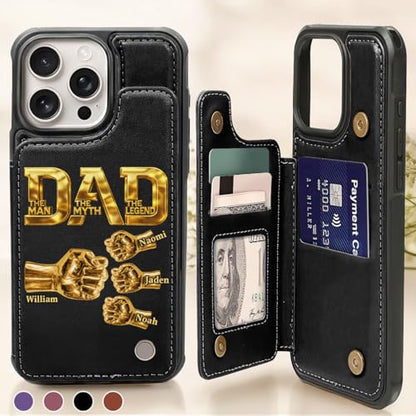 Dad The Man The Myth The Legend - Personalized Leather Flip Wallet Phone Case Custom Smartphone Cover Protective Shell Unique Present for Men Multicolor