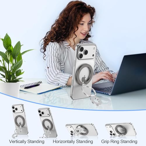 Magnetic Phone Ring Holder for MagSafe, 360° Rotation Cell Phone Grip Stand - color: gray