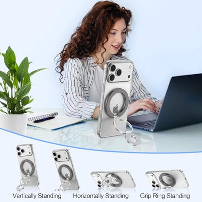 Magnetic Phone Ring Holder for MagSafe, 360° Rotation Cell Phone Grip Stand - color: gray