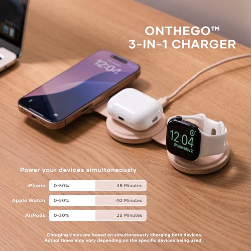 Satechi OntheGo 3-in-1 Wireless Charger, Qi2 15W Fast Charging, Desert Rose - color: Desert Rose