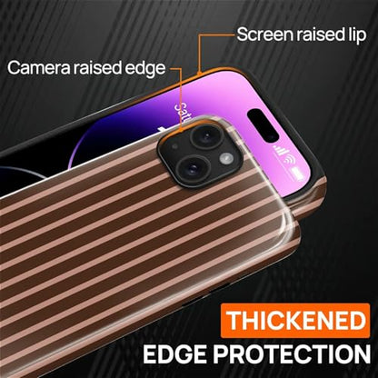 Magnetic for iPhone 14 iPhone 13 Case,[Compatible with Magsafe] Dual Layer Protective Heavy Duty Shockproof Rugged Drop Protection Bumper Hybrid Case- Aesthetic Striped Brown - color: Aesthetic Striped Brown, size: iPhone 14 iPhone 13