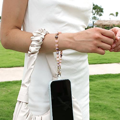 VICHUNHO Marble Beaded Phone Wrist Strap, Cellphone Lanyard with Tether Tab, Hands-Free Wristlet Bracelet - color: Pink Zebra Jasper