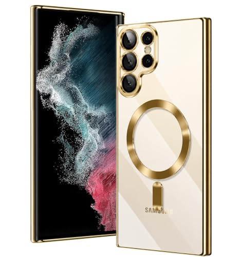 Magnetic Glossy Case for Samsung Galaxy S22 Ultra,S22 Ultra Phone Case Slim Clear Luxury with Camera Protector [Compatible with MagSafe], Shockproof TPU Cover for Samsung S22 Ultra Phone Cases-Gold - color: Gold, size: Samsung Galaxy S22 Ultra