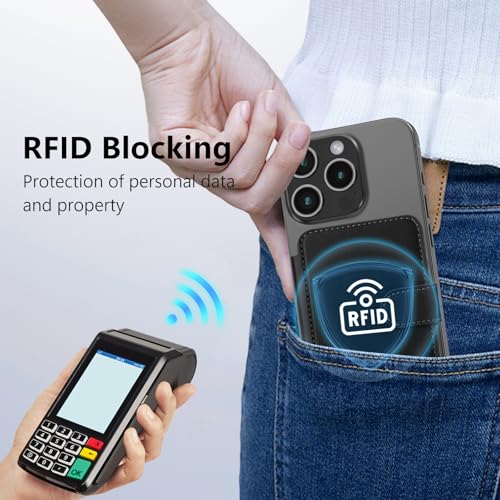 for MagSafe Wallet, Magnetic Phone Wallet RFID Blocking, 4 Card Holder - color: Black
