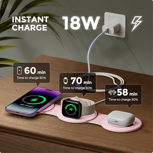 HICOBER 3-in-1 Wireless Charging Station for iPhone, Watch, AirPods, Pink - color: Pink