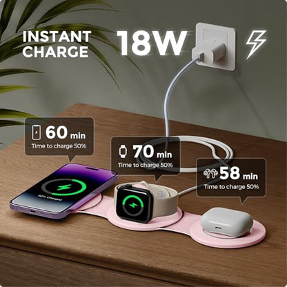 HICOBER 3-in-1 Wireless Charging Station for iPhone, Watch, AirPods, Pink - color: Pink