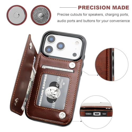 ONETOP for iPhone 17 Pro Wallet Case with Credit Card Holder,Brown | Kickstand,ID/Cash Holder,Case Wallet with Card Slots,Double Magnetic Clasp,Durable PU Leather Shockproof Cover for Women Men - color: Brown