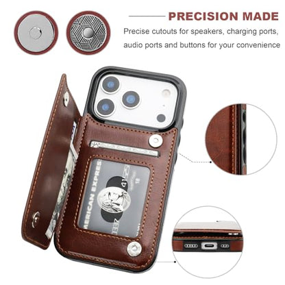 ONETOP for iPhone 17 Pro Wallet Case with Credit Card Holder,Brown | Kickstand,ID/Cash Holder,Case Wallet with Card Slots,Double Magnetic Clasp,Durable PU Leather Shockproof Cover for Women Men - color: Brown