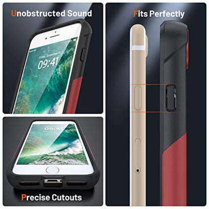Jeylly Compatible with iPhone SE 2022 / SE 2020 Case, Heavy Duty Full Body Rugged Shockproof Protection Hybrid Hard PC Non Slip Texture Protective Girls Women Boy Men Cover for iPhone SE/8/7, Red - color: A Red+Black, size: iPhone SE 2022/SE 2020/8/7