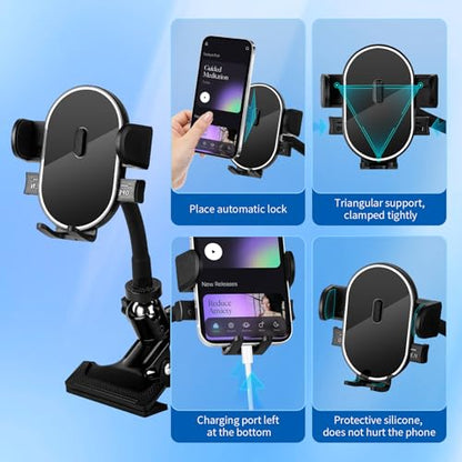ROCKFREE Clip Phone Holder,Auto-Locking Clamp,360° Rotating Base,3.9" Arm - size: Short-3.9 inch Arm