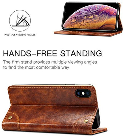 SINIANL Leather Wallet Folio Case with Magnetic Closure Flip Cover, Stand and Credit Card Slot for iPhone 8 Plus / 7 Plus - color: Khaki, size: iPhone 7 Plus / 8 Plus (5.5 inch)