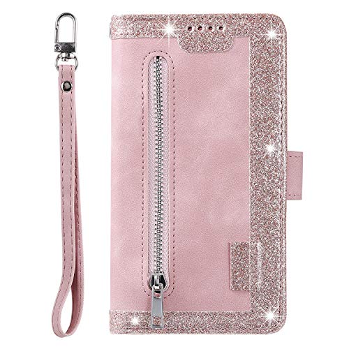 EYZUTAK Wallet Phone Case for Samsung Galaxy A15 4G/5G, Retro Matte 9 Card Holder Slots Zipper Pocket Handbag Case PU Leather Magnetic Closure Kickstand with Wrist Strap Flip Purse Case - Rose Gold - color: Rose Gold, size: Samsung Galaxy A15 4G/5G