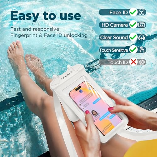 CACOE Waterproof Phone Pouch 2 Pack Up to 8.8", Double Bag, Black+White | IPX8 Waterproof Phone Case,Adjustable Lanyard,Dry Bags for Beach/Cruise/Travel/Camping/Kayak/Hiking/Lake/Vacation Essentials - color: Black+White