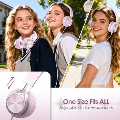 INFURTURE USB C Headphone for Kids & Adults Over-Ear Wired Pink Headphone - color: Rose Pink