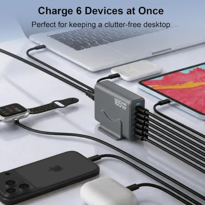 165W Charging Station, 6 Port Desktop Charger, 3 Ports 40W Grey - color: Grey