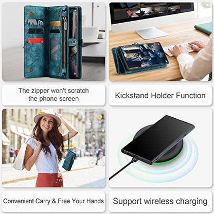 Samsung Galaxy S23 Ultra Wallet Case,Zipper Folio Leather Case Wallet with Card Holder Strap Wristlet Detachable Magnetic Protective Back Case for Samsung Galaxy S23 Ultra 5G 6.8 Inch(Blue) - color: Blue, size: S23 Ultra 5G 6.8 Inch