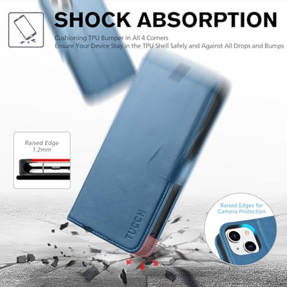 TUCCH Wallet Case for iPhone 13 (6.1") 2021, Flip Stand, Lake Blue | RFID Blocking, 3 Card Holders, Kickstand, PU Leather, Shockproof TPU Shell, Magnetic Closure, Protective Folio Cover - color: Blue (Light Blue)