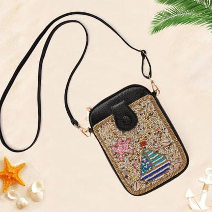 Women's Small Crossbody Cell Phone Bag, Boho Colorful Beaded Purse Wallet with Handmade Cute Patterns - color: Pattern 7