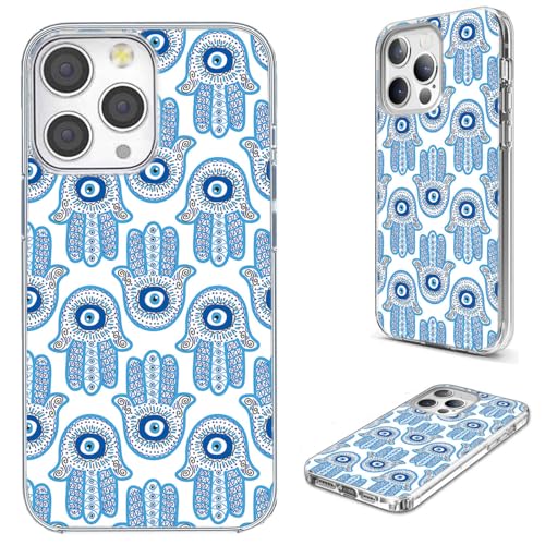 for iPhone 14 Pro Max Case for Women Girl, Full Protective Shockproof Slim Soft TPU Clear Phone Cover Cases Design for iPhone 14 ProMax,Cool Magic Blue Golden White Turkey Evil Eye Hamsa Eye - color: Blue Golden White Evil Eye Hamsa Eye